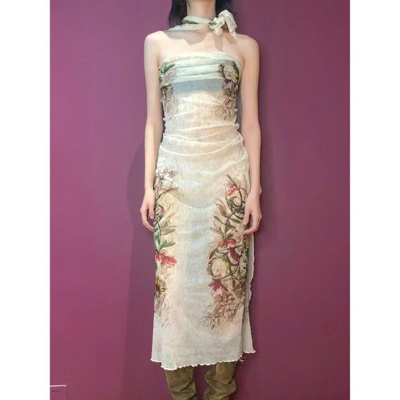 Vtg Jean Paul Gaultier Classique mesh large scarf runway collection floral print - Picture 8 of 13